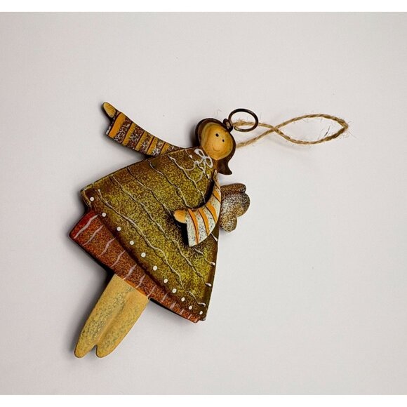 Rustic Metal Angel Christmas Tree Ornament Folk Art Whimsical Religious - Picture 4 of 6